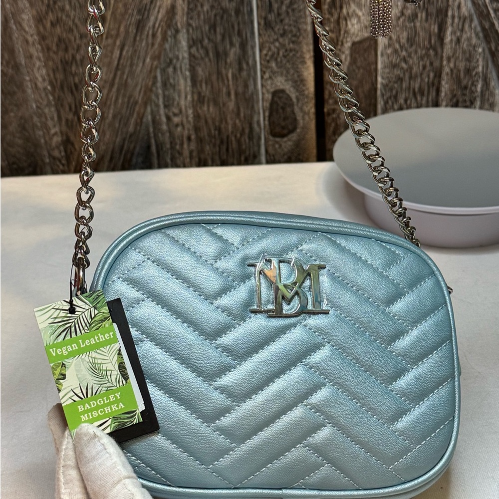 Badgley Mischka Light Blue Quilted Crossbody Bag